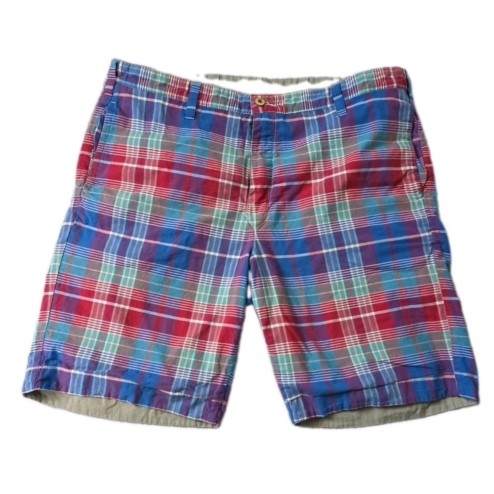 Men's Olde School Reversible Shorts Sz 38 Authentic Indian Madras Plaid/Khaki